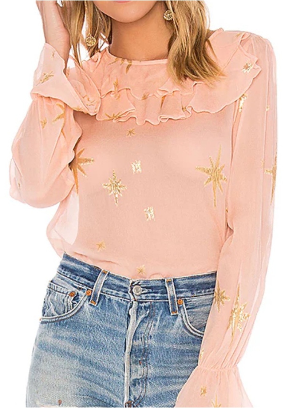 For Love & Lemons Gilded Star Blouse Silk Blend in Rose Gold Size S